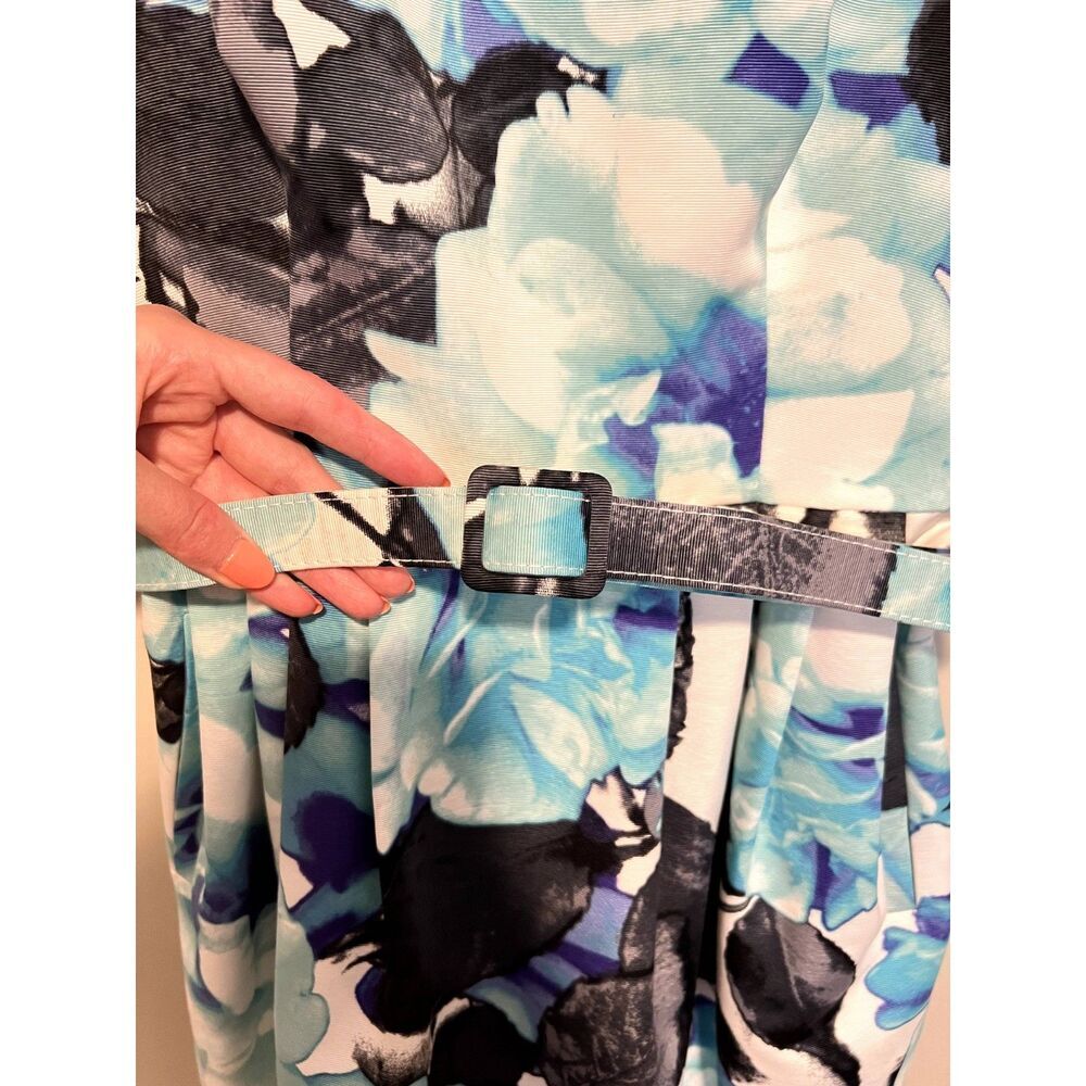 NWT Eliza J Faille Sheath Belted Floral Blue Mini Dress Pockets Women's Size 6 - Picture 5 of 12